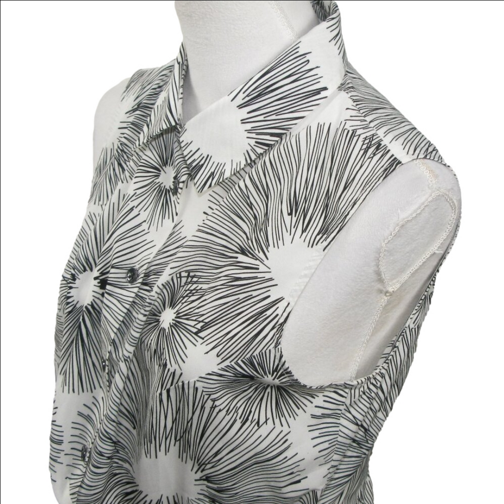 Cabi White/Black Patterned Partial Button Front S… - image 2
